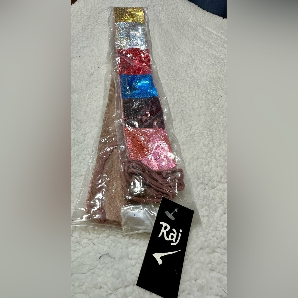 Vintage Raj Multicolor Sequin Tie Belt Deadstock new in package Festival Boho